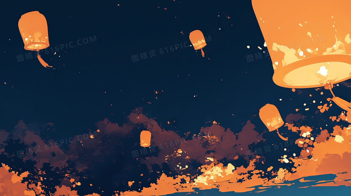 简约中元节天灯背景