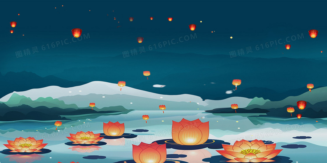中元节放河灯传统节日背景