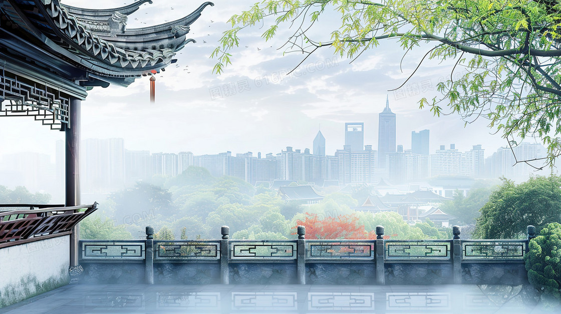 简约古风建筑背景素材