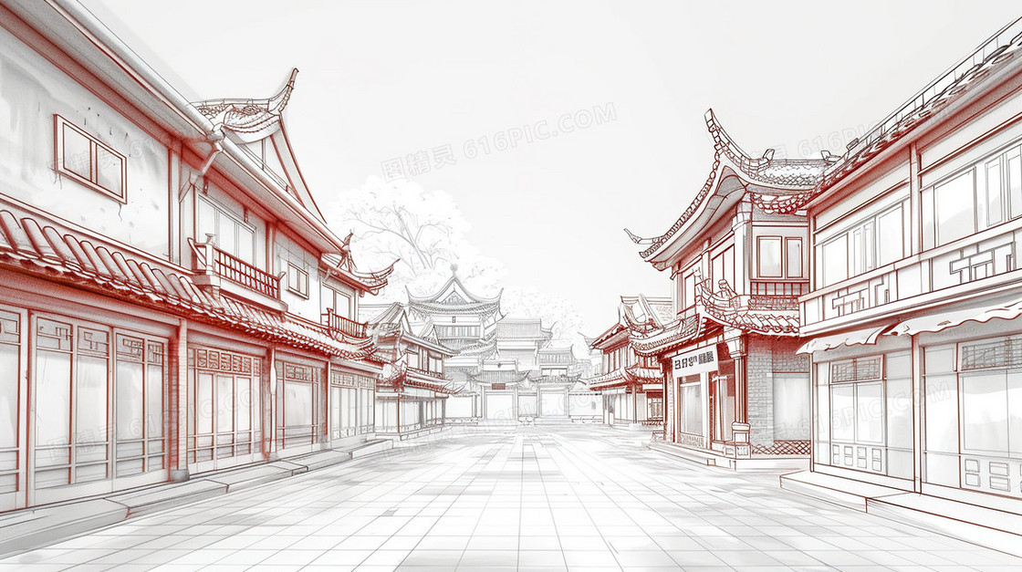 简约古风建筑背景素材
