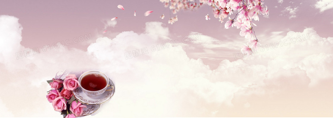 玫瑰花茶唯美花瓣背景banner