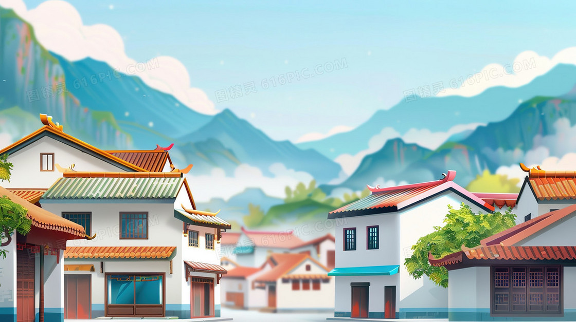 中式动画风格小村落