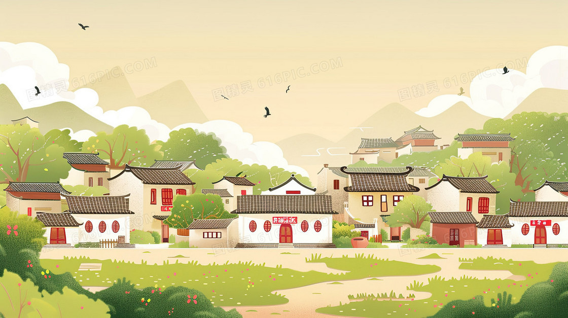 简约动画风格寂静的小村落