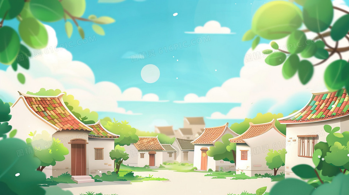中式动画风格小村落