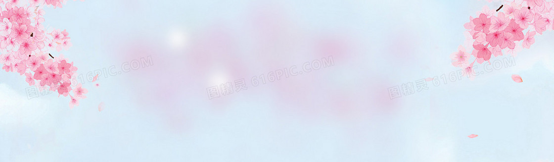 桃花花瓣梦幻蓝色banner背景
