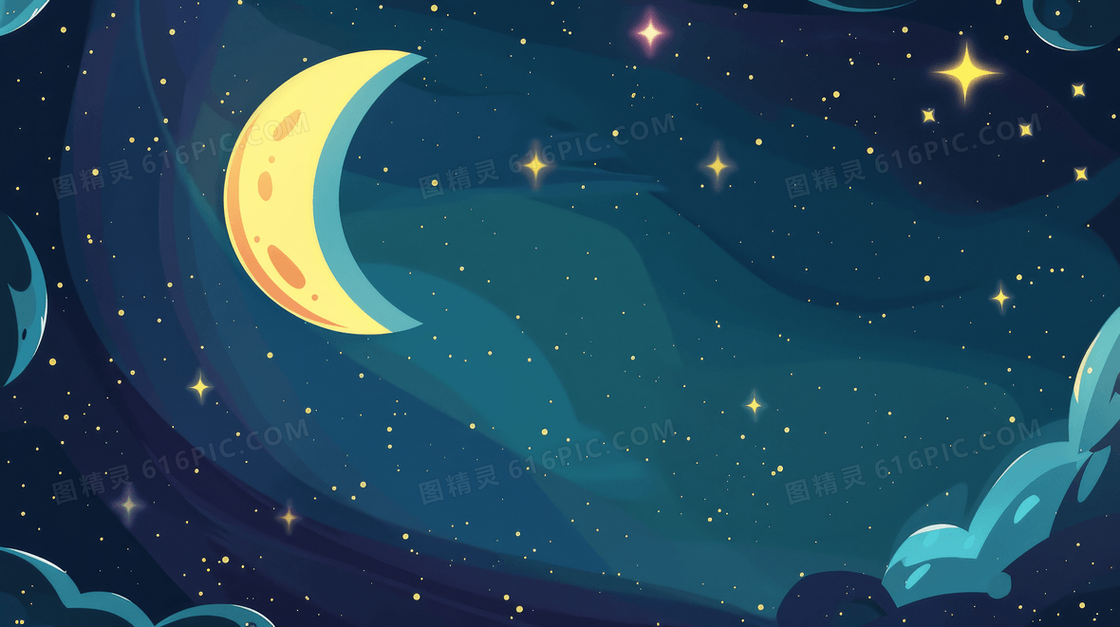 卡通简约月亮夜晚背景