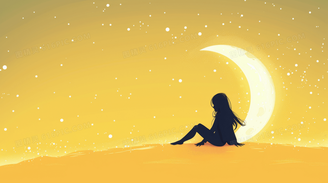 简约卡通月亮少女背景