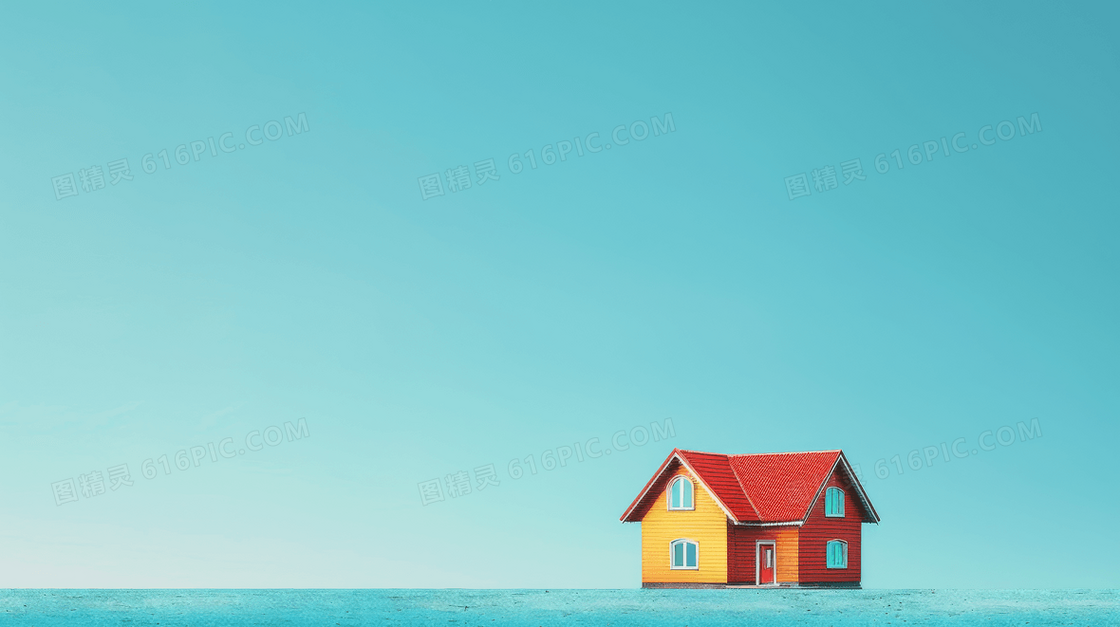 卡通简约红色房屋背景