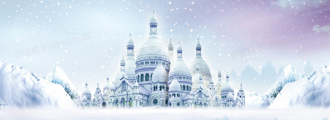 冬季雪中城堡淘宝banner背景