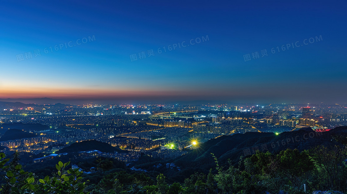 蓝色城市夜色天际线风景背景