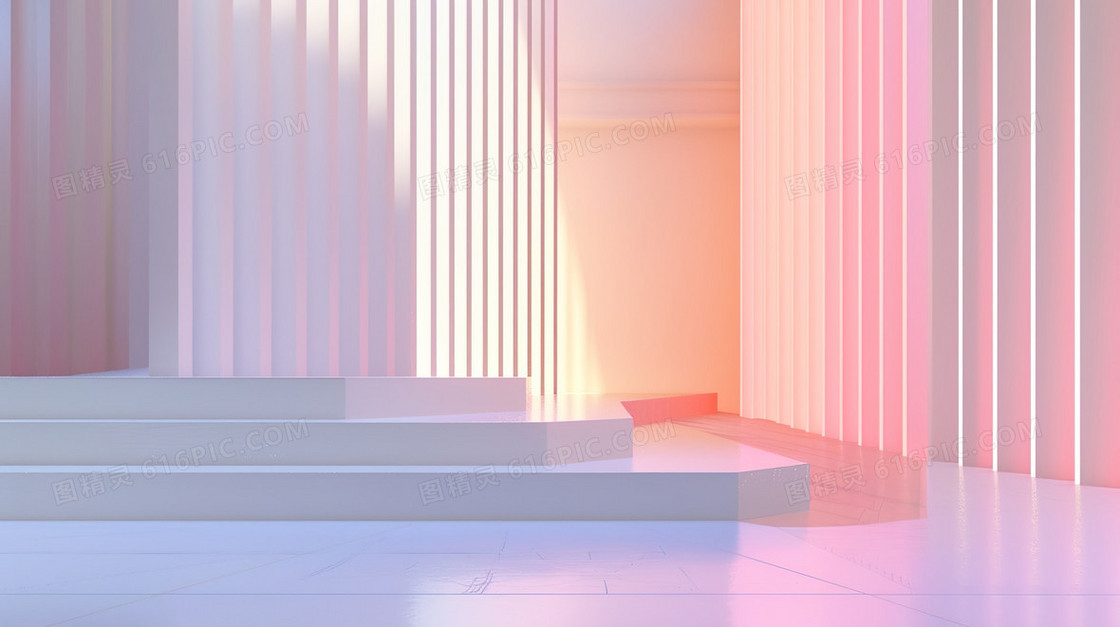 白色3D立体空间感光影装饰背景
