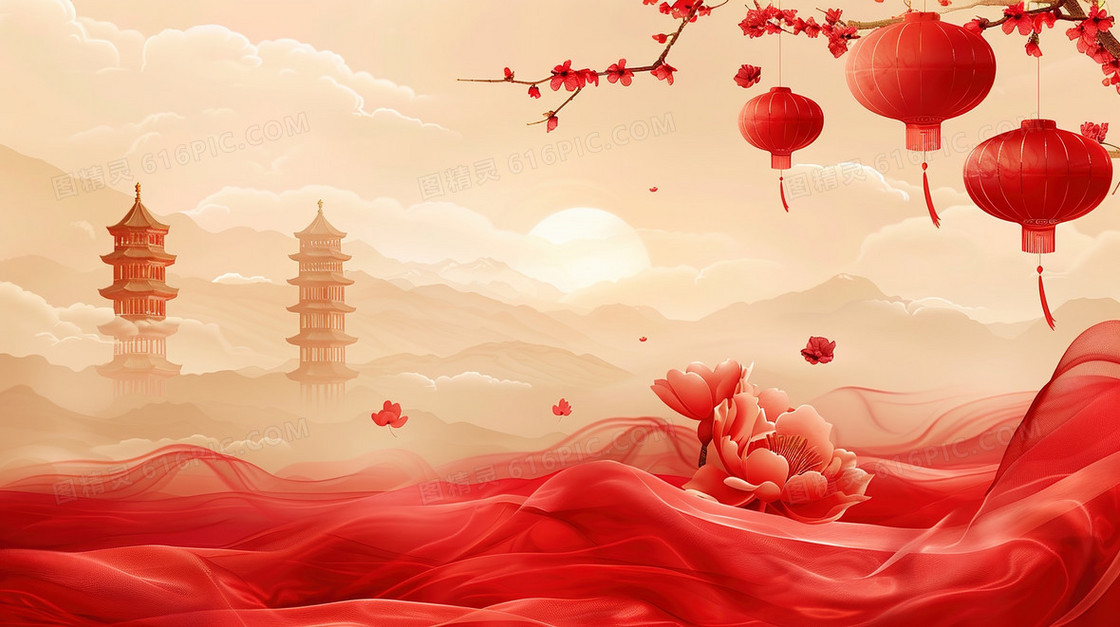 中国红灯笼简约装饰背景