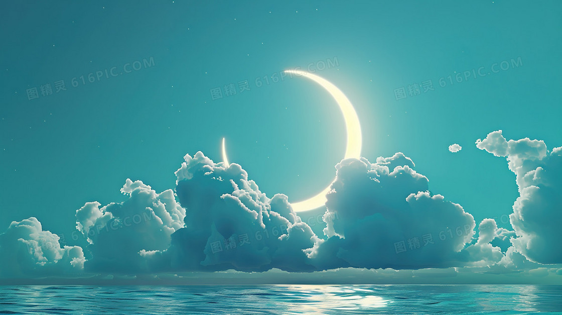 简约风格海上弯月背景