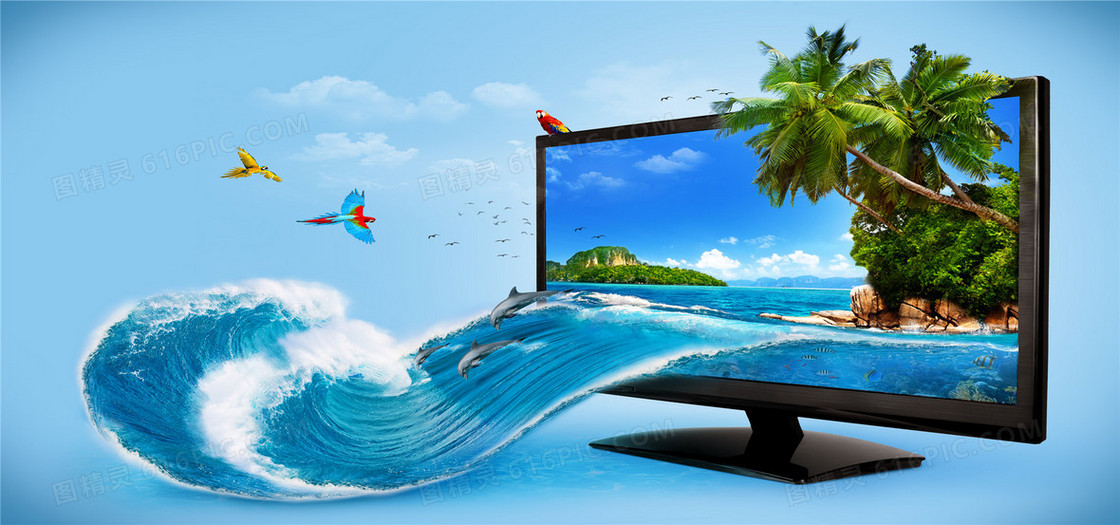 创意电视机海浪夏日海报