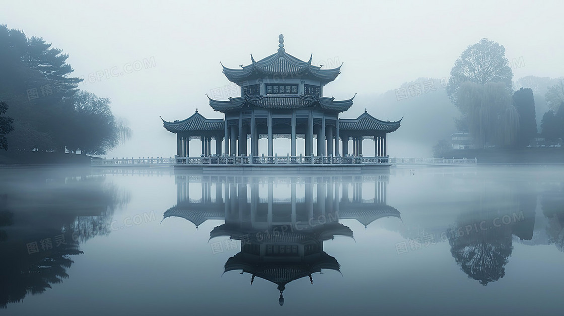 中式水墨风格建筑系列背景
