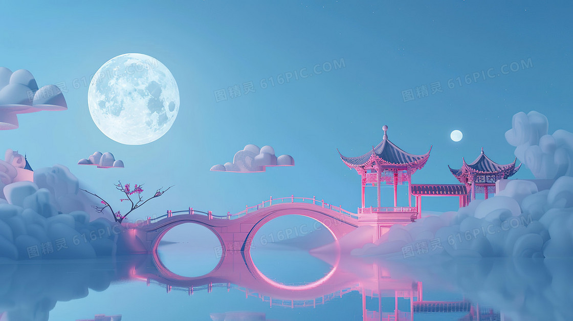 古风夜晚桥面背景