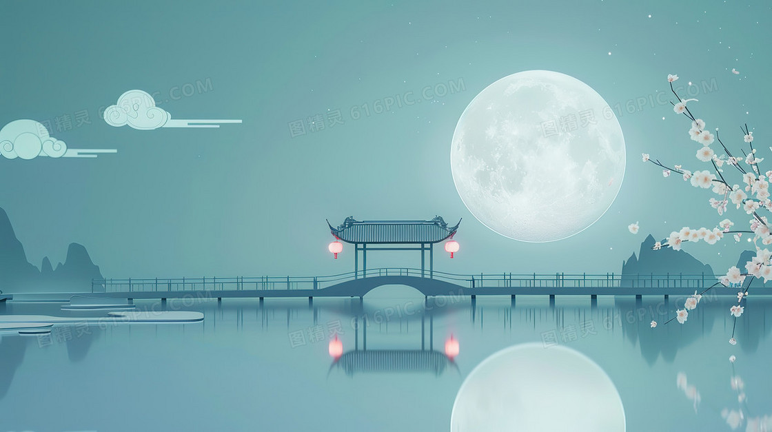 古风夜晚桥面背景