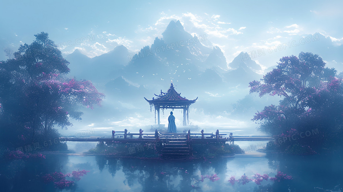中式水墨风格古风建筑系类背景