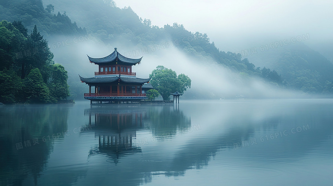 中式水墨风格古风建筑系类背景