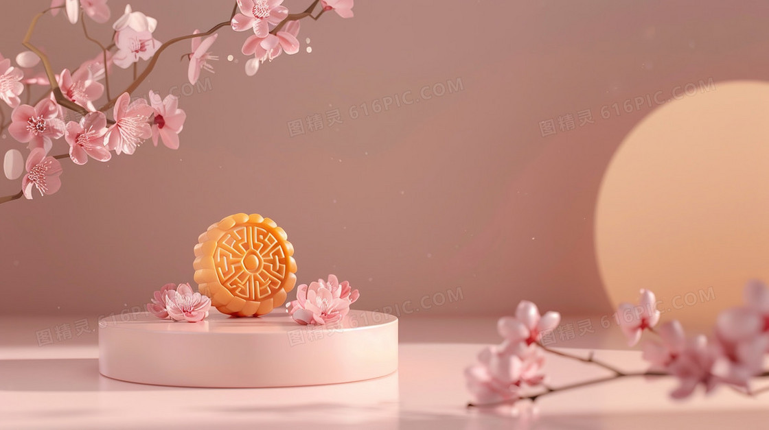 3D中秋节月饼展台背景
