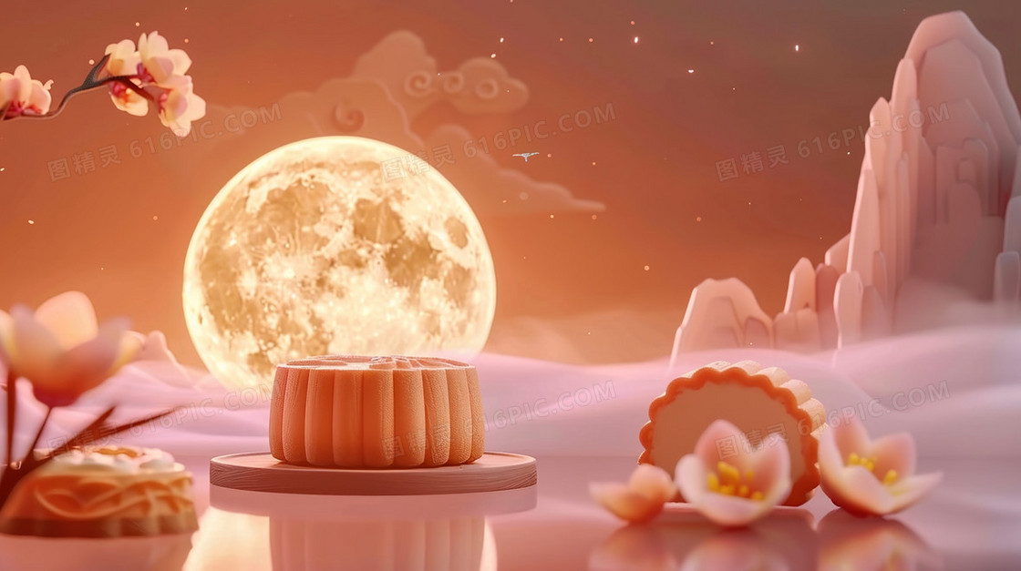 立体中秋节月饼背景