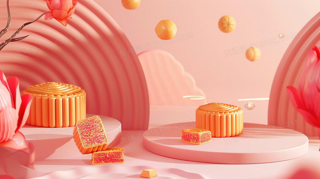 3D中秋节月饼展台背景