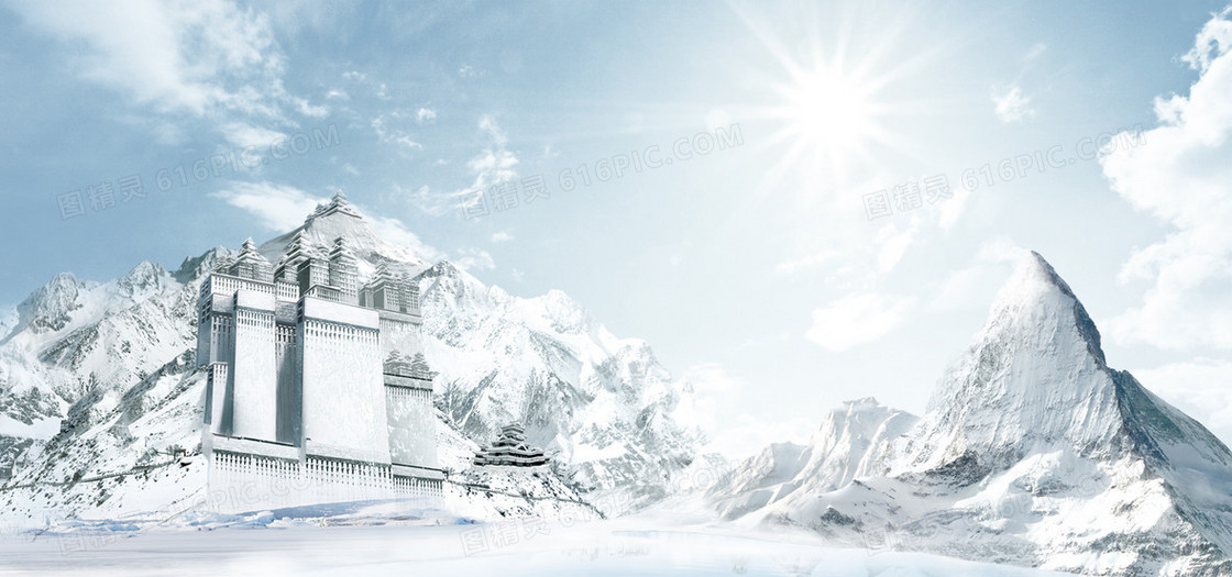 城堡冬天雪乡大气白色海报背景