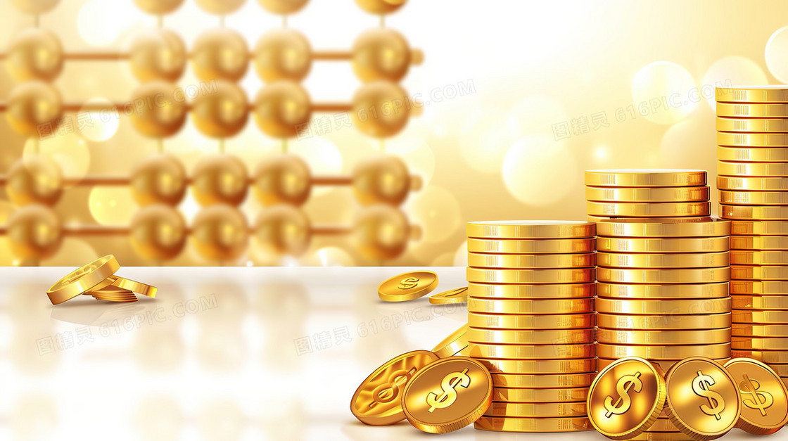 3D创意算盘与金币背景