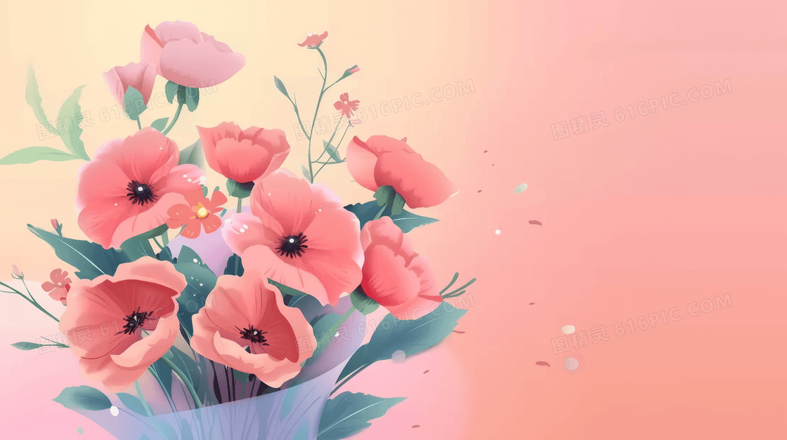 唯美粉色花束教师节节日背景