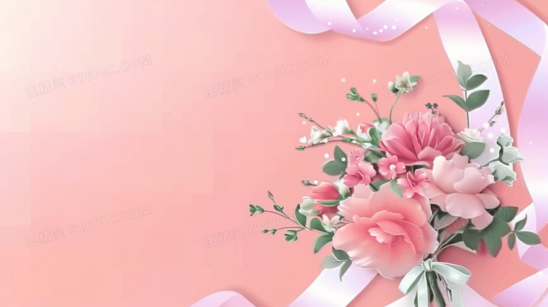 唯美粉色花束教师节节日背景