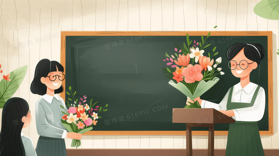 简约教师节学生送老师花束背景