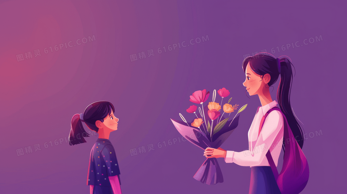 简约教师节学生送老师花束背景