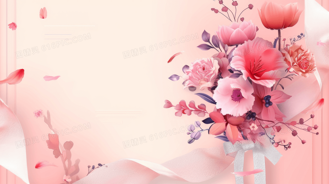 唯美粉色花束教师节节日背景