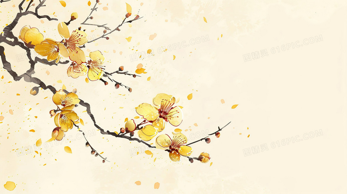 中秋黄色花朵点缀背景
