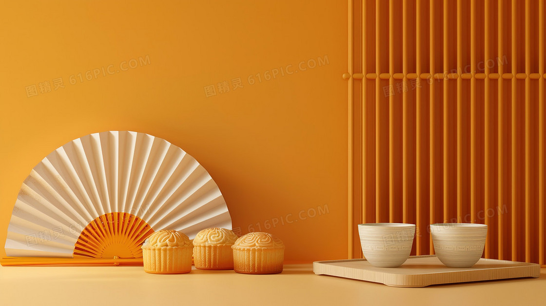 立体中秋月饼展台背景