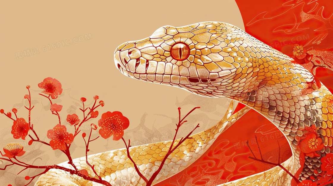 红色喜庆蛇年新年宣传背景