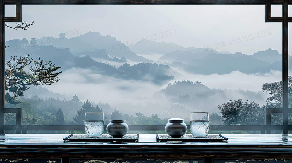 中国风意境酒杯品酒背景