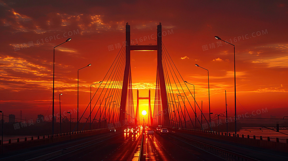 夕阳立交桥建筑合成背景