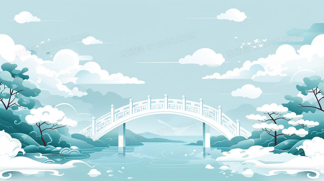 中国风意境石拱桥风景背景