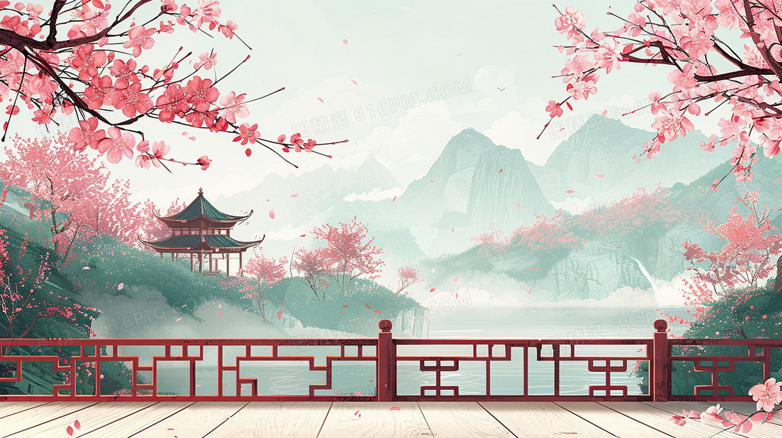中国风意境石拱桥风景背景