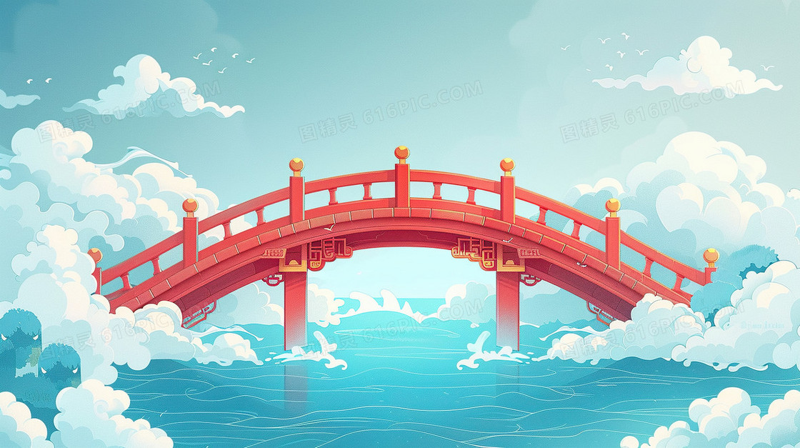国潮中国风意境石拱桥风景背景