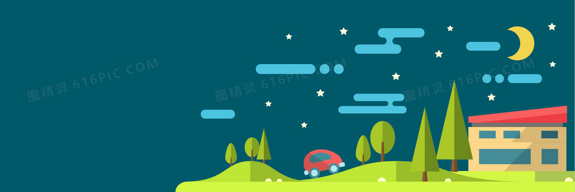 手绘建筑扁平化生态背景