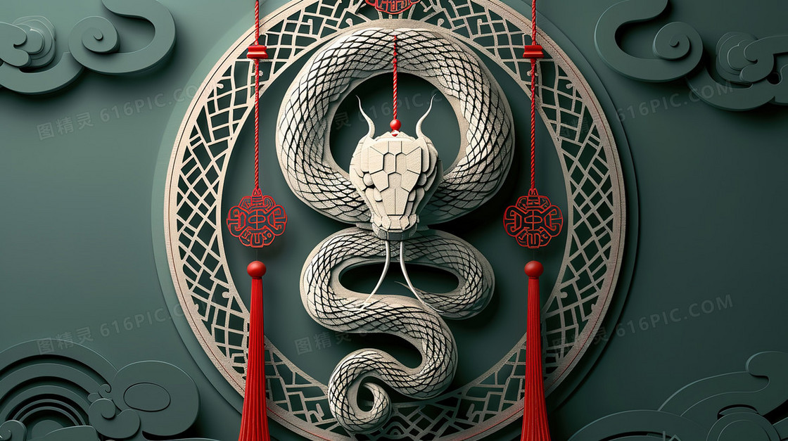 中国风蛇年创意剪纸背景