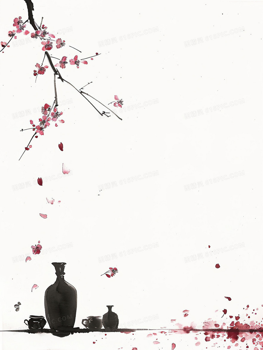 酒香淡墨春色背景