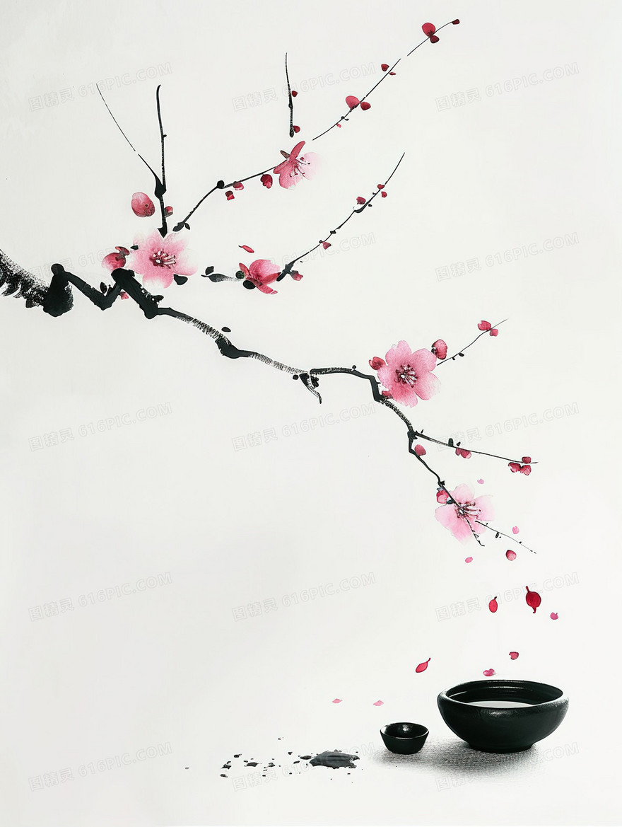 酒香淡墨春色背景