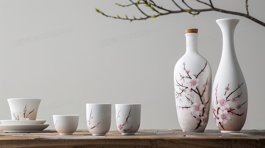 桃花酒具套装背景