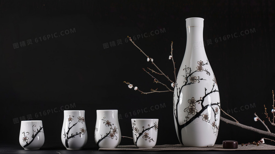 桃花酒具套装背景