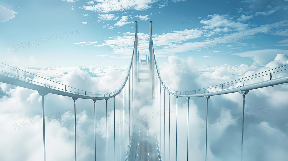 云端之上雄伟桥梁背景