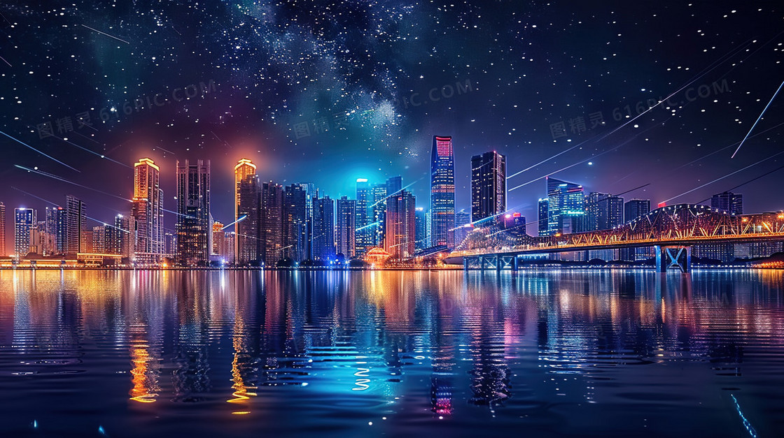 现代城市梦幻夜景背景图