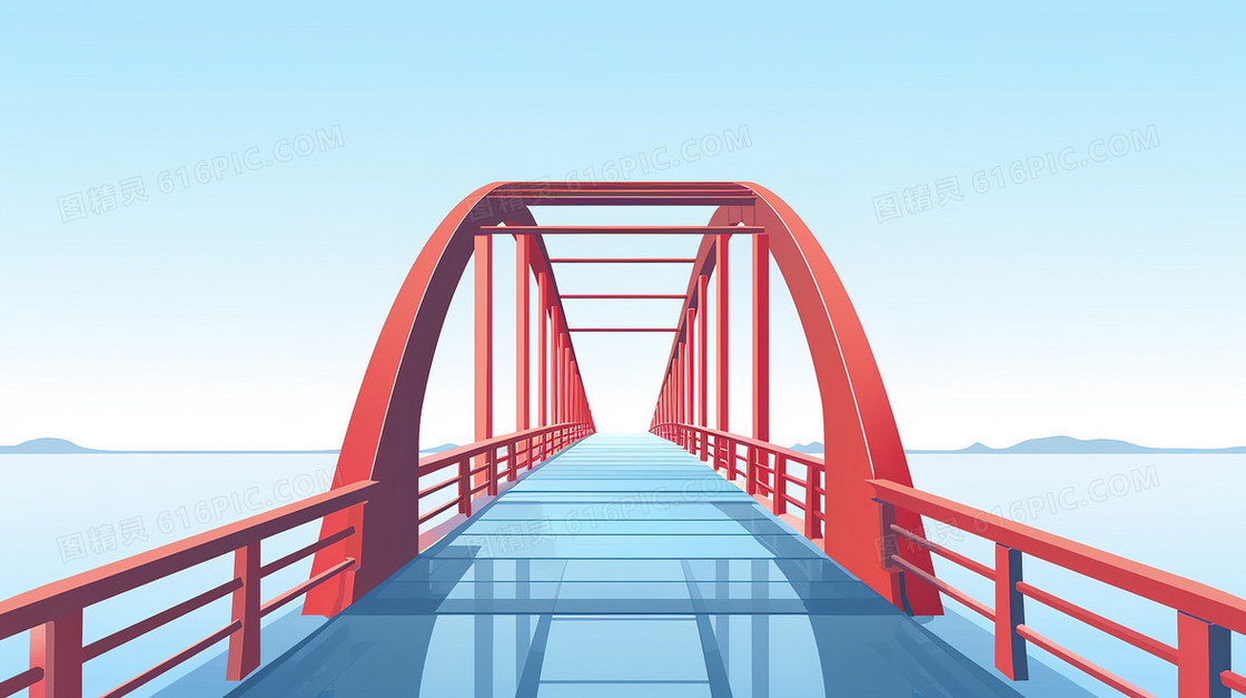 卡通红色拱桥背景